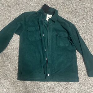 Juneau Jacket Mens Large Green Fleece Button Front Collared Pockets Bomber